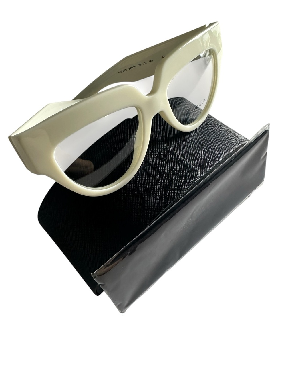 Prada VPR 07Q Floral Embellished Ivory Cat Eye Eyeglasses Frames Italy Full Set